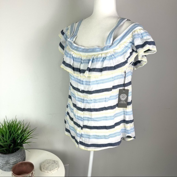 Vince Camuto womens multicolor striped flounce top size small - Picture 1 of 13